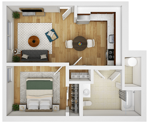Floor plan for 1 bed, 1 bath, 504 sqft